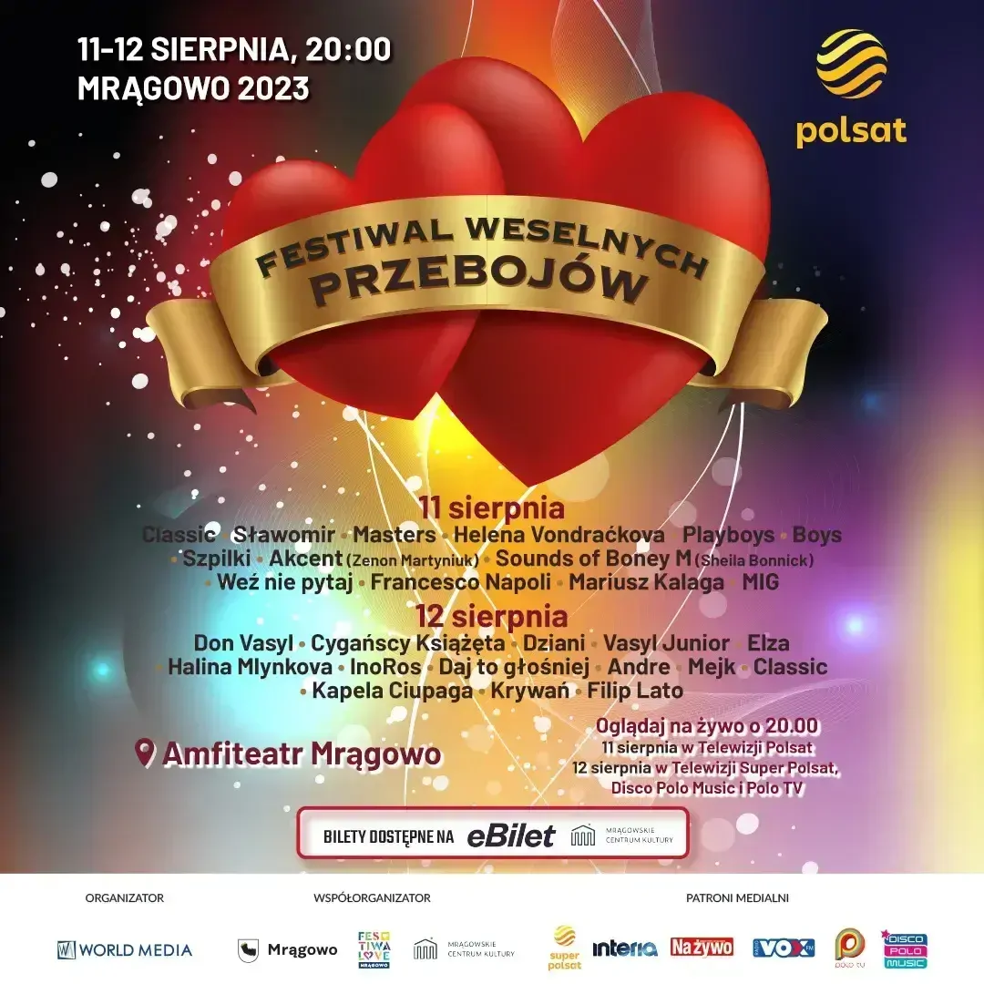 Festiwal Weselnych Przebojów Mrągowo | Bilety Line-up | eBilet.pl