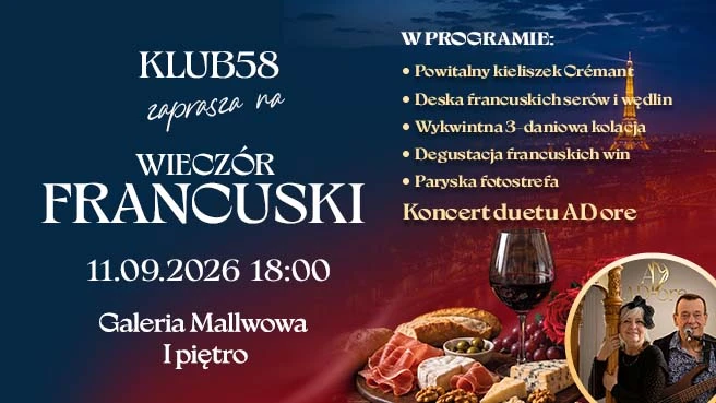 Wieczór Francuski w Klubie 58 – kulinarna i muzyczna podróż do serca Paryża
